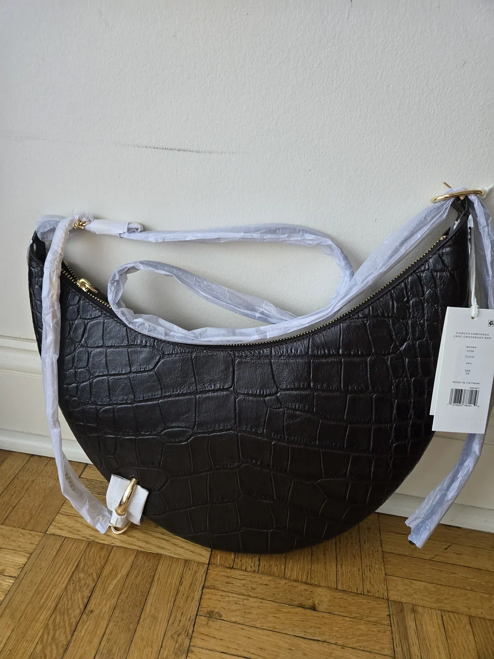 Brand New With Tags Tory Burch Crescent Croc-Embossed Pierce Shoulder Bag